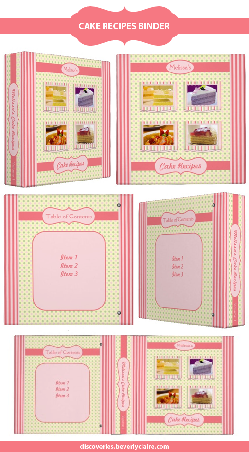 Pretty cake recipes binder by Beverly Claire Designs